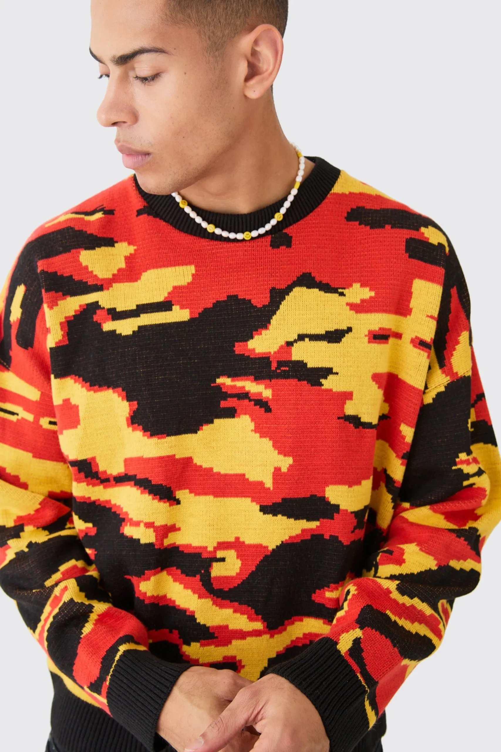 boohooMAN Oversized Boxy Drop Shoulder Abstract Jumper | UK| Knitwear