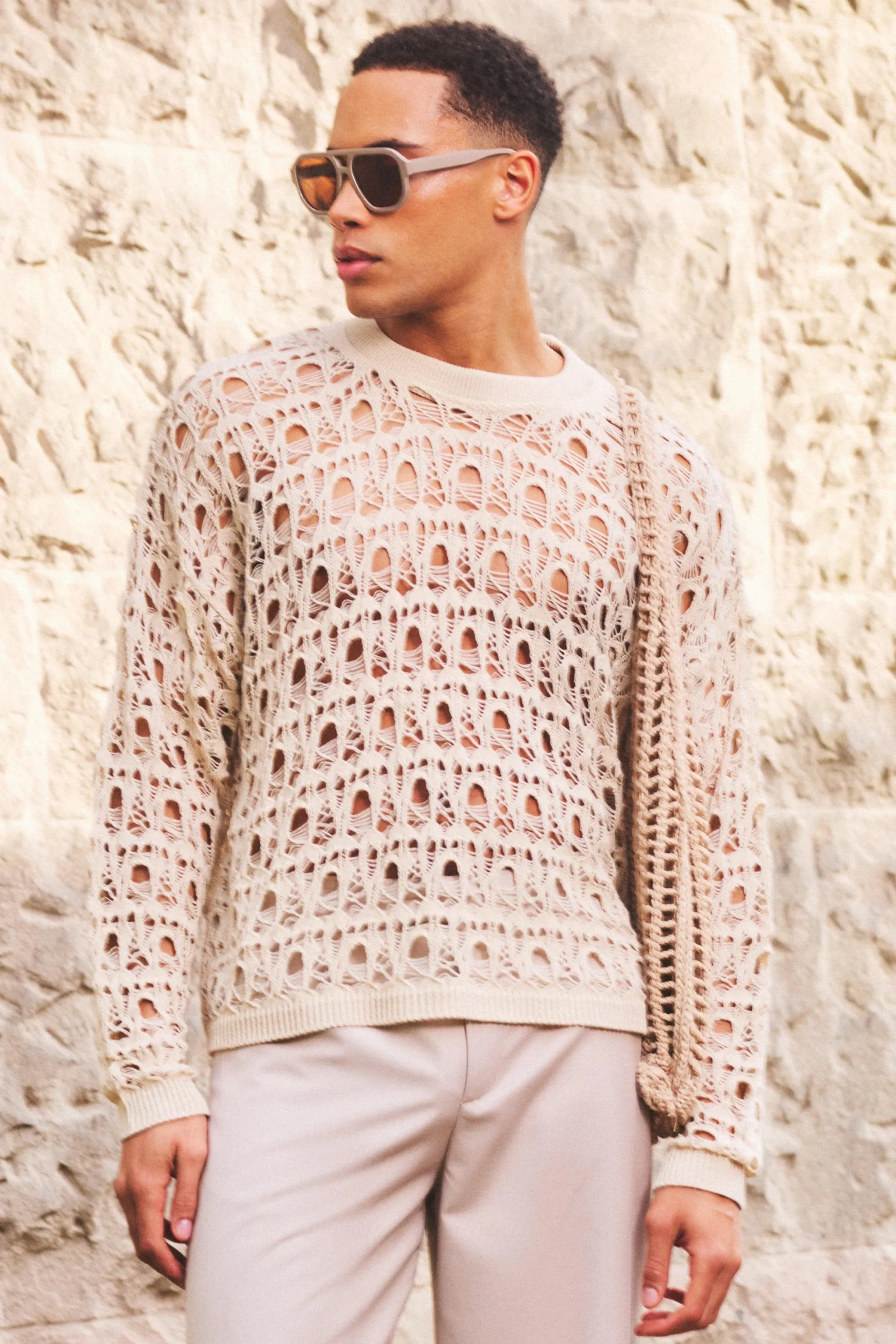 boohooMAN Oversized Boxy Drop Shoulder Open Knit Jumper In | UK| Knitwear