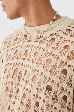 boohooMAN Oversized Boxy Drop Shoulder Open Knit Jumper In | UK| Knitwear