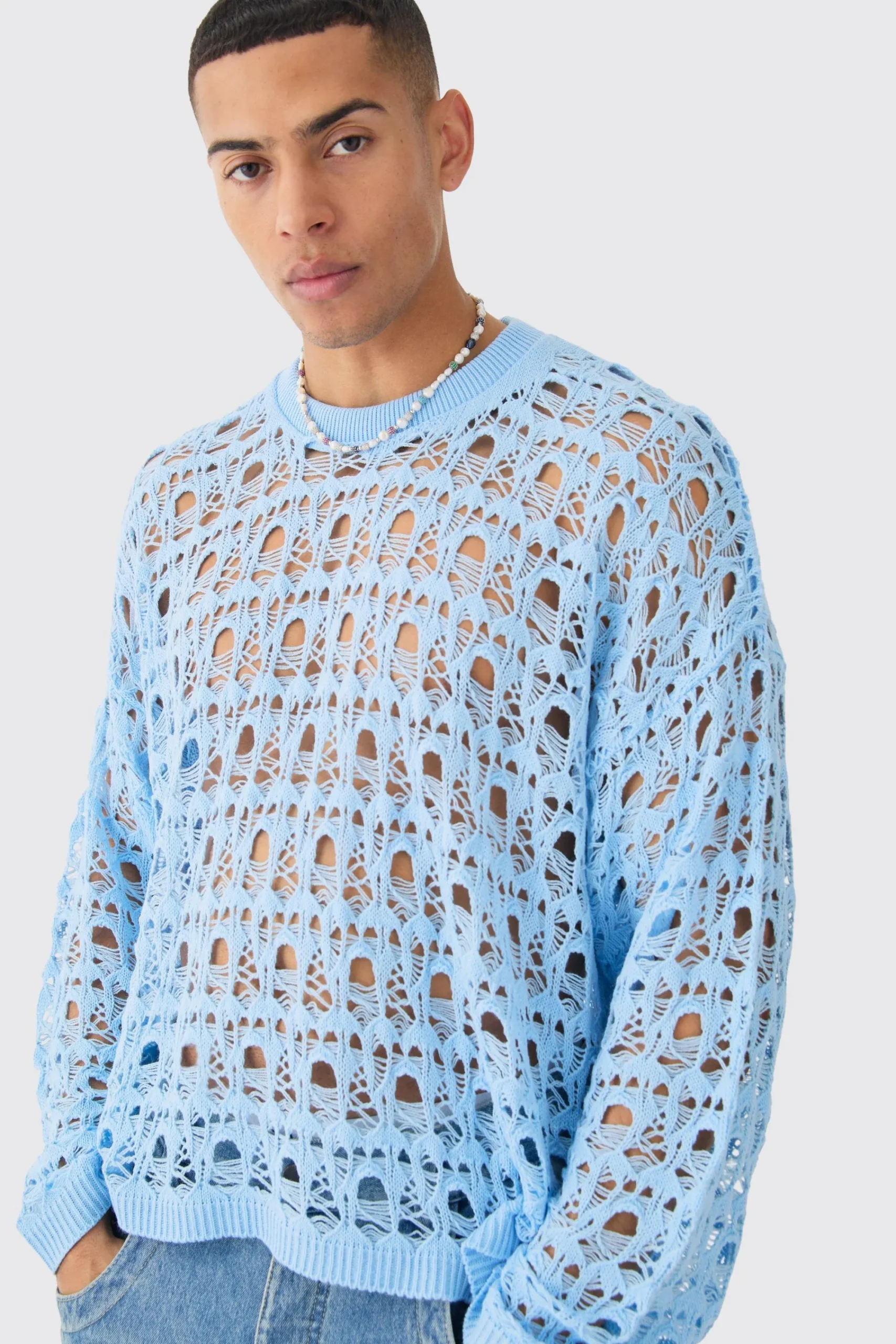 boohooMAN Oversized Boxy Drop Shoulder Open Knit Jumper In | UK| Knitwear