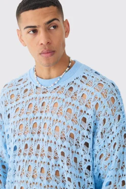 boohooMAN Oversized Boxy Drop Shoulder Open Knit Jumper In | UK| Knitwear