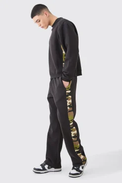 boohooMAN Oversized Boxy Extended Neck Camo Gusset Tracksuit | UK| Tracksuits