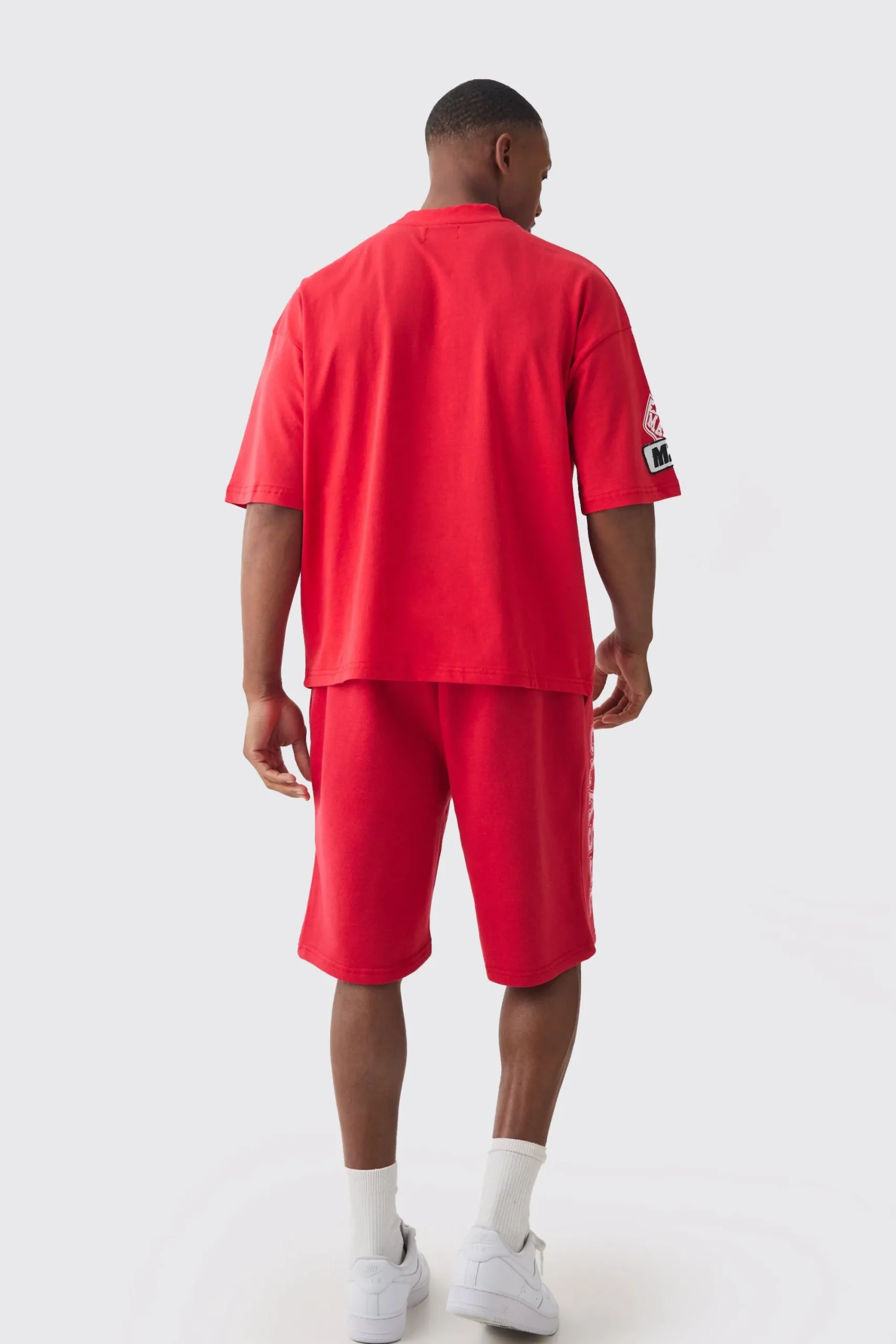 boohooMAN Oversized Boxy Extended Neck Applique T-shirt & Short Set | UK| Sets & Co-Ords|Tracksuits