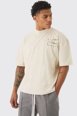 Oversized Boxy Extended Neck Homme Embroidered T-shirt | UK^boohooMAN Sale