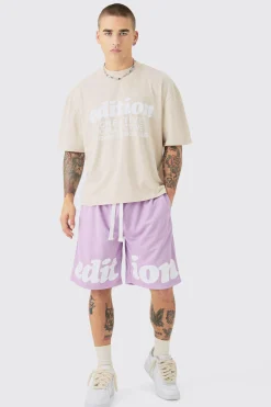 boohooMAN Oversized Boxy Extended Neck Mesh T-shirt & Short Set | UK| Sets & Co-Ords|Tracksuits