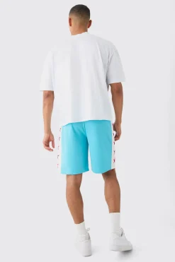 boohooMAN Oversized Boxy Extended Neck Worldwide T-shirt Mesh Shorts Set | UK| Sets & Co-Ords|Tracksuits