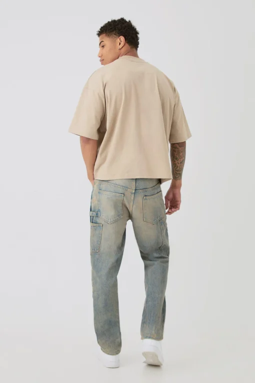 Oversized Boxy Extended Neck Peached Heavyweight Applique T-shirt | UK^boohooMAN New