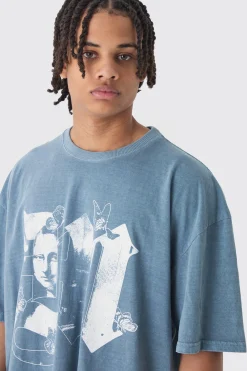 Oversized Boxy Extended Neck Mona Lisa M T-shirt | UK^boohooMAN Outlet
