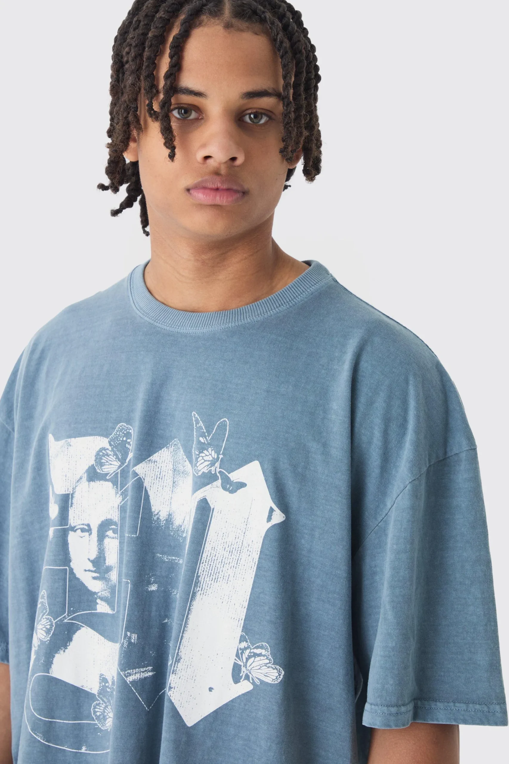 Oversized Boxy Extended Neck Mona Lisa M T-shirt | UK^boohooMAN Outlet