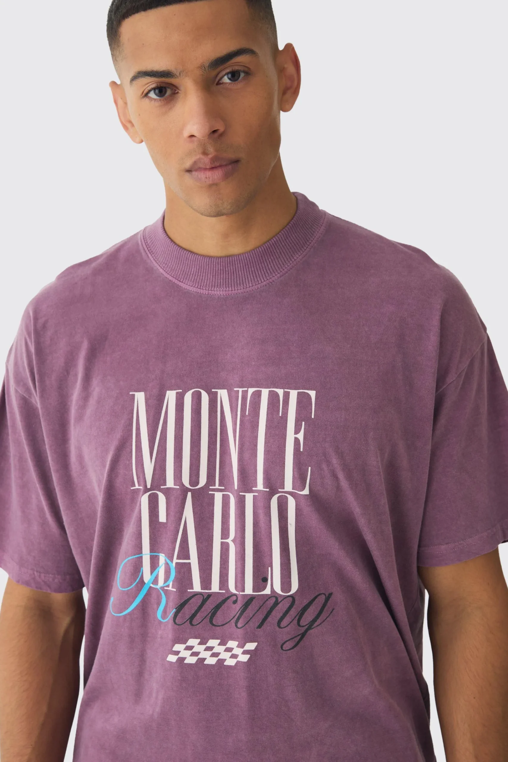 Oversized Boxy Extended Neck Monte Carlo Print Wash T-Shirt | UK^boohooMAN Sale