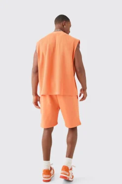 Oversized Boxy Extended Waffle Applique Tank & Shorts Set | UK^boohooMAN Online