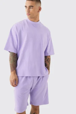 boohooMAN Oversized Boxy Fit Double Knit Mesh T-shirt & Short Set | UK| Sets & Co-Ords|Tracksuits