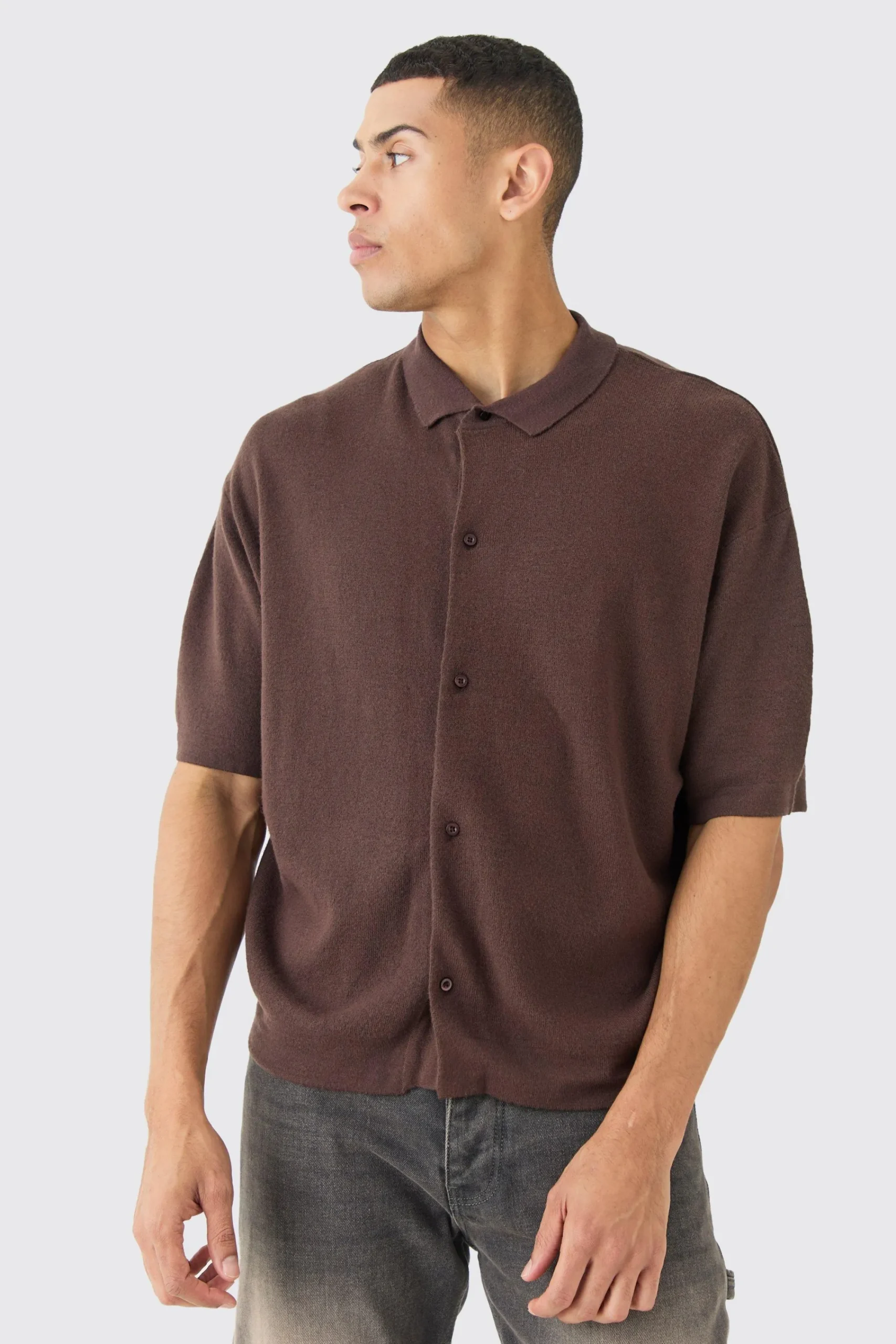 boohooMAN Oversized Boxy Fit Short Sleeve Knitted Shirt | UK| Shirts|Knitwear