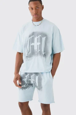 boohooMAN Oversized Boxy Graffiti Spray Graphic Raw Hem T-shirt Set | UK| Sets & Co-Ords|Tracksuits