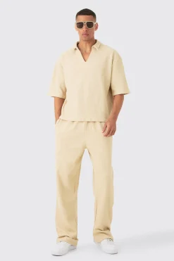 boohooMAN Oversized Boxy Half Sleeve V Neck Polo And Trouser Set | UK| Sets & Co-Ords