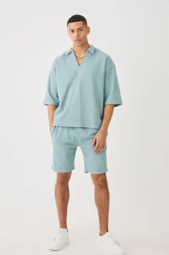 boohooMAN Oversized Boxy Half Sleeve V Neck Polo And Short Set | UK| Sets & Co-Ords|Tracksuits