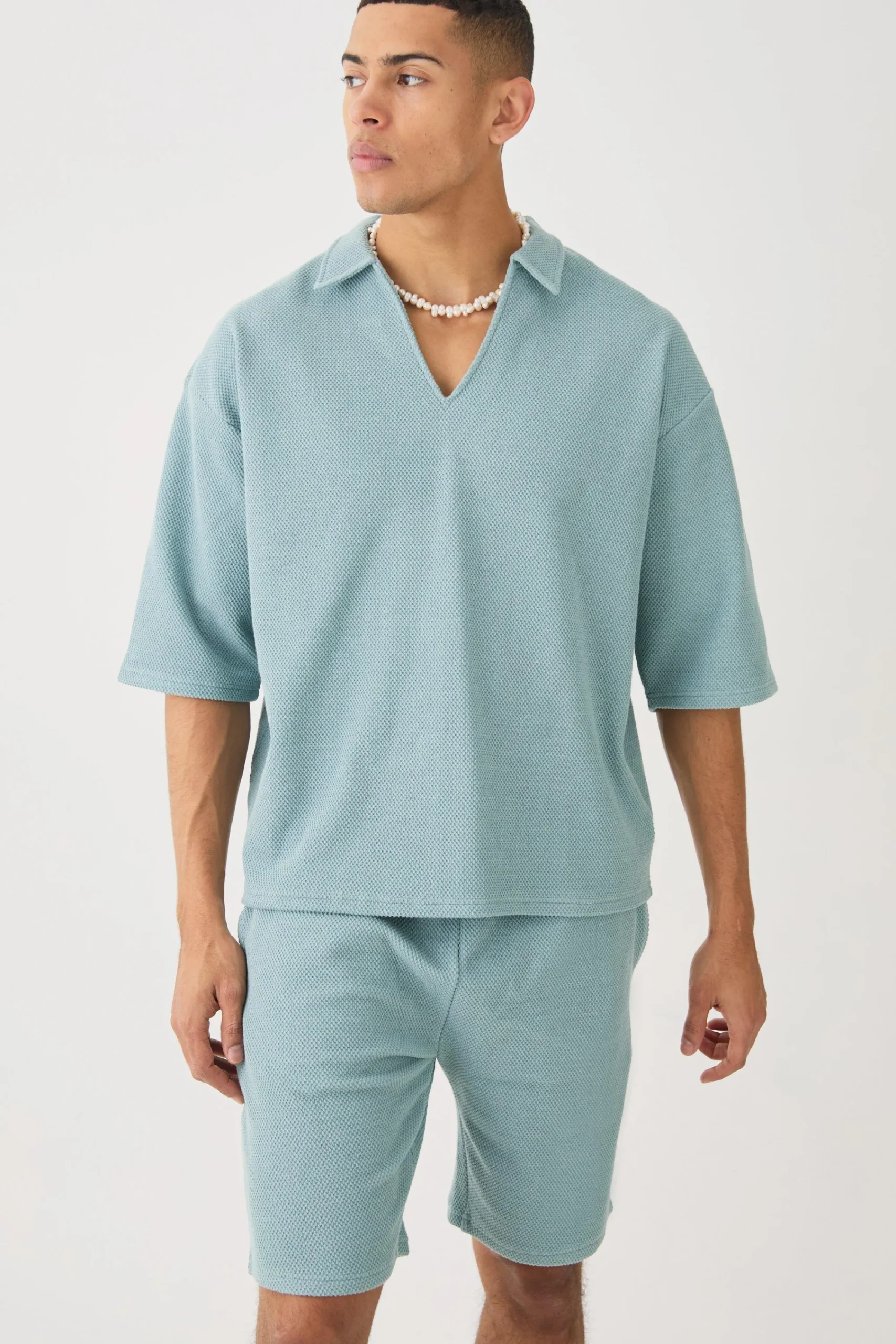 boohooMAN Oversized Boxy Half Sleeve V Neck Polo And Short Set | UK| Sets & Co-Ords|Tracksuits