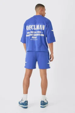 boohooMAN Oversized Boxy Half Sleeve Applique Moto T-shirt & Short Set | UK| Sets & Co-Ords|Tracksuits