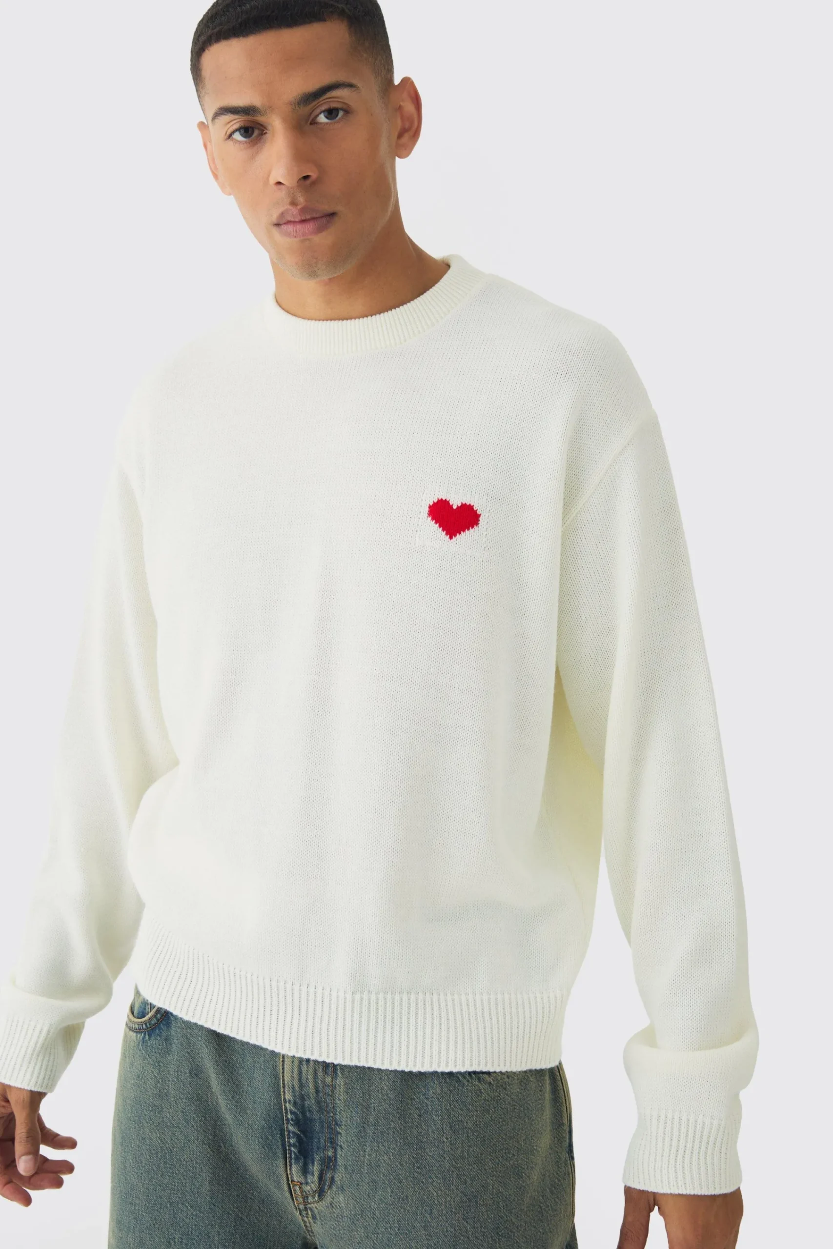 boohooMAN Oversized Boxy Heart Jumper | UK| Knitwear