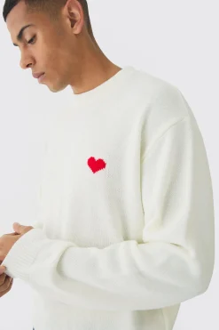 boohooMAN Oversized Boxy Heart Jumper | UK| Knitwear