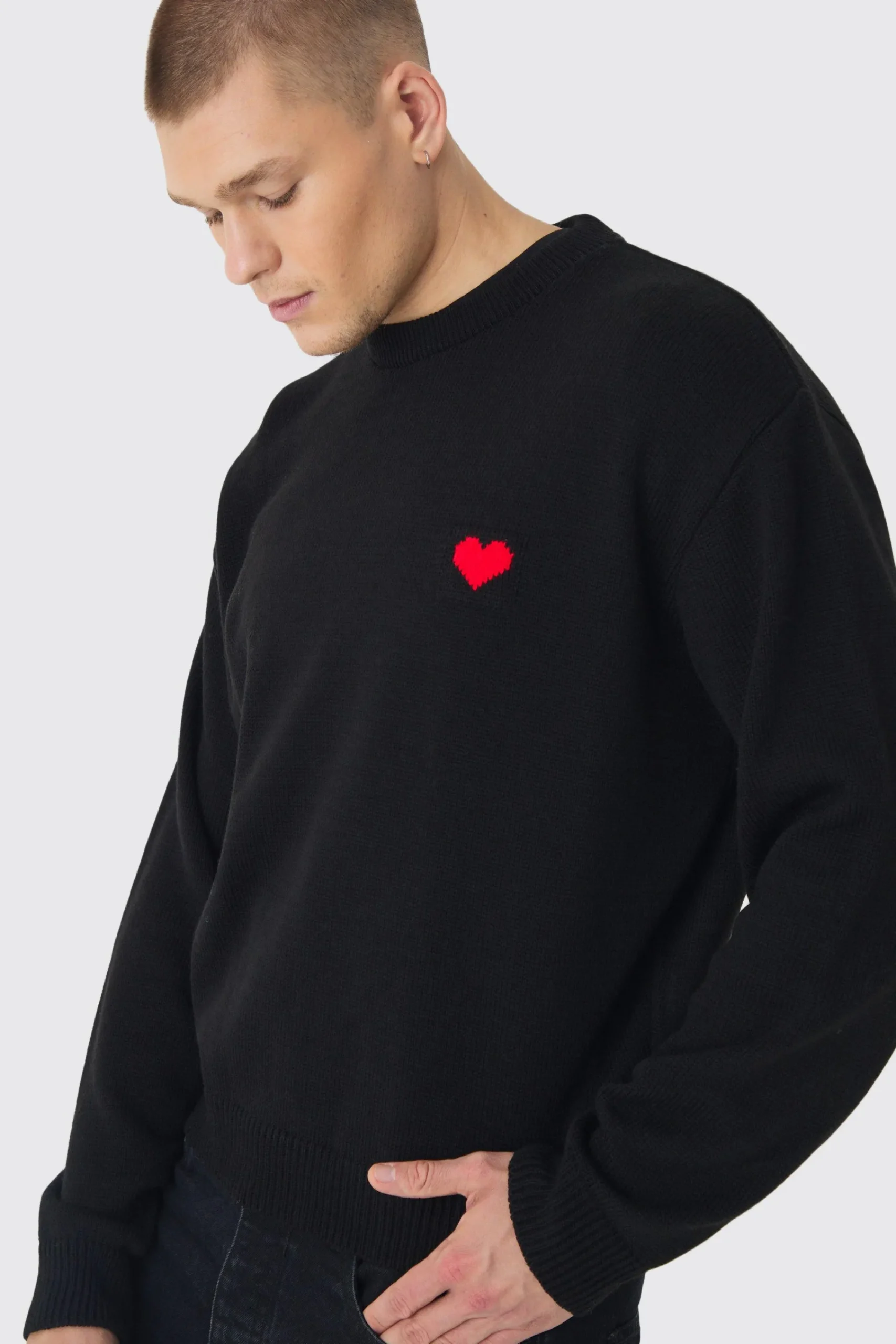 boohooMAN Oversized Boxy Heart Jumper | UK| Knitwear