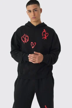 boohooMAN Oversized Boxy Heart Print Tracksuit | UK| Tracksuits