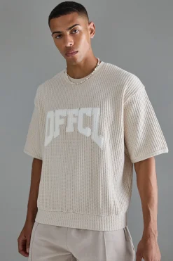 boohooMAN Oversized Boxy Heavy Jumbo Waffle Applique Sweatshirt | UK| Hoodies & Sweatshirts