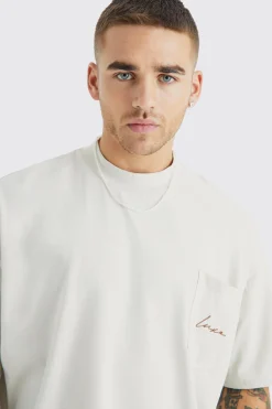 Oversized Boxy Heavyweight Luxe Embroidered T-shirt | UK^boohooMAN Outlet