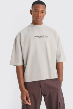 Oversized Boxy Heavyweight Peached Embroidered T-shirt | UK^boohooMAN Hot