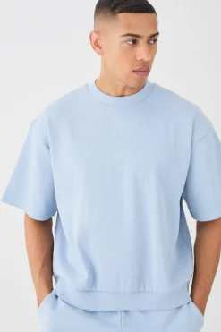 boohooMAN Oversized Boxy Heavyweight Ribbed Short Sleeve Sweatshirt | UK| Hoodies & Sweatshirts