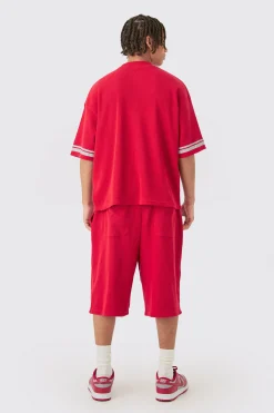 boohooMAN Oversized Boxy Heavyweight Waffle Varsity T-shirt & Short Set | UK| Sets & Co-Ords|Tracksuits