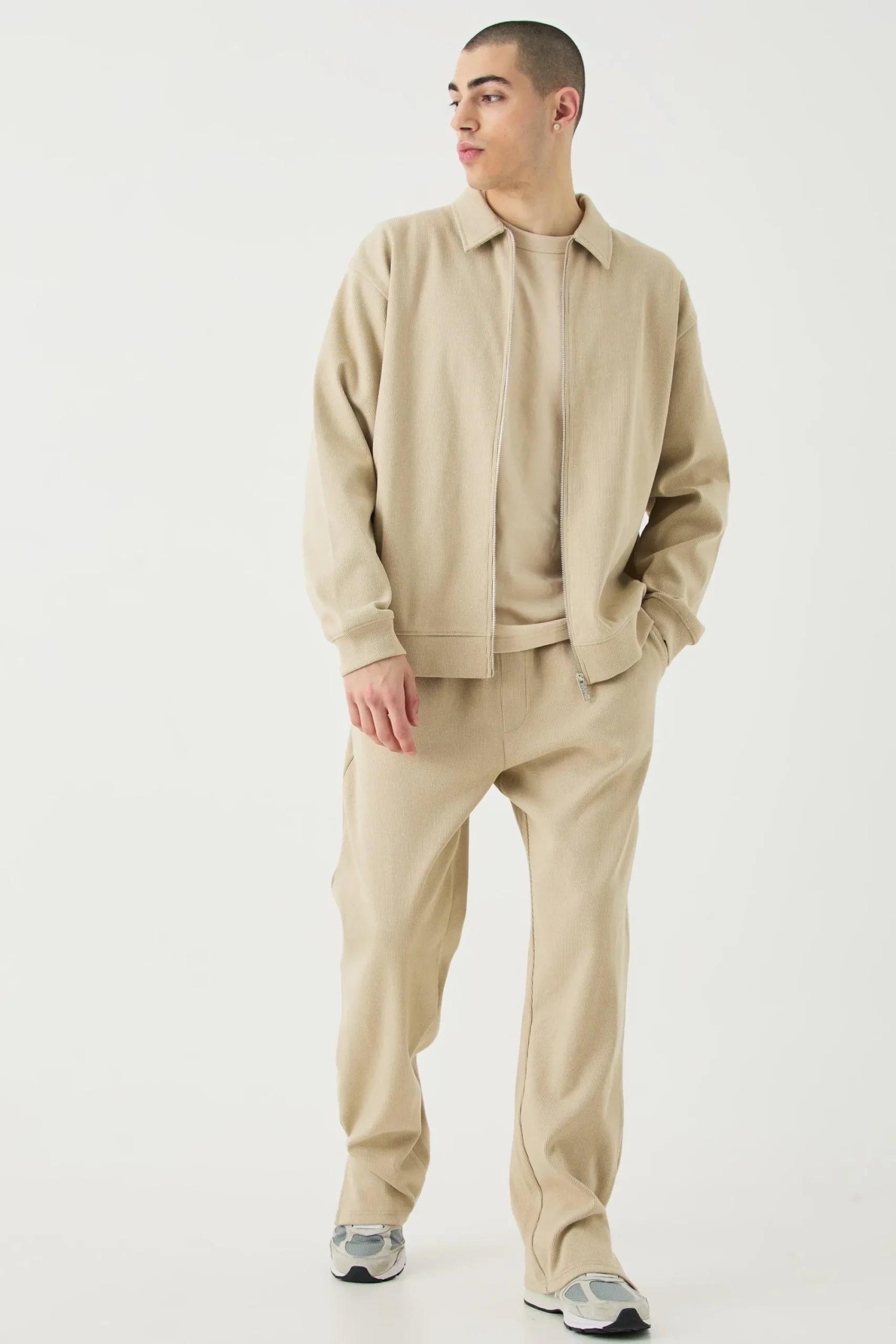 boohooMAN Oversized Boxy Heavyweight Ribbed Harrington Set | UK| Tracksuits