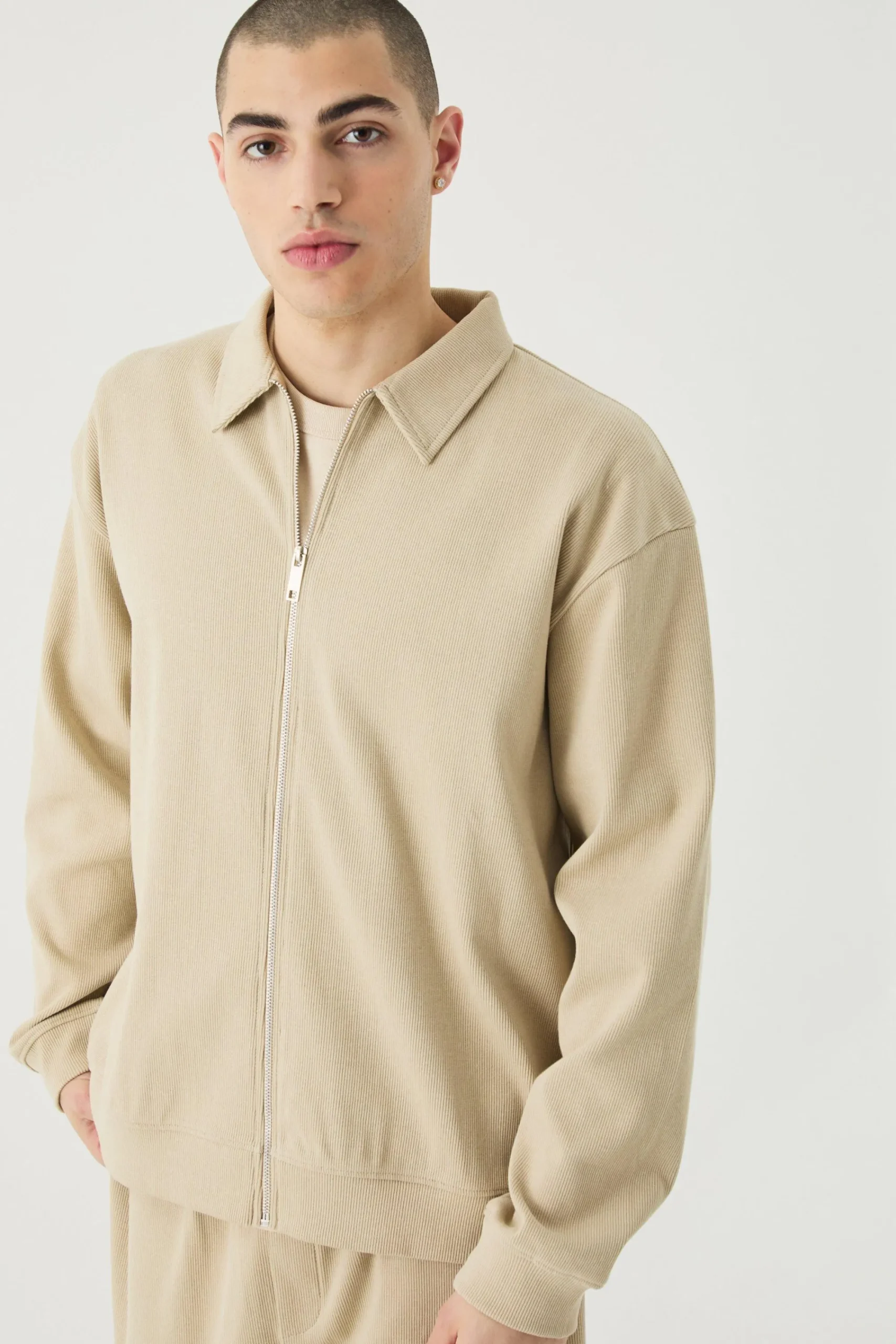 boohooMAN Oversized Boxy Heavyweight Ribbed Harrington Set | UK| Tracksuits