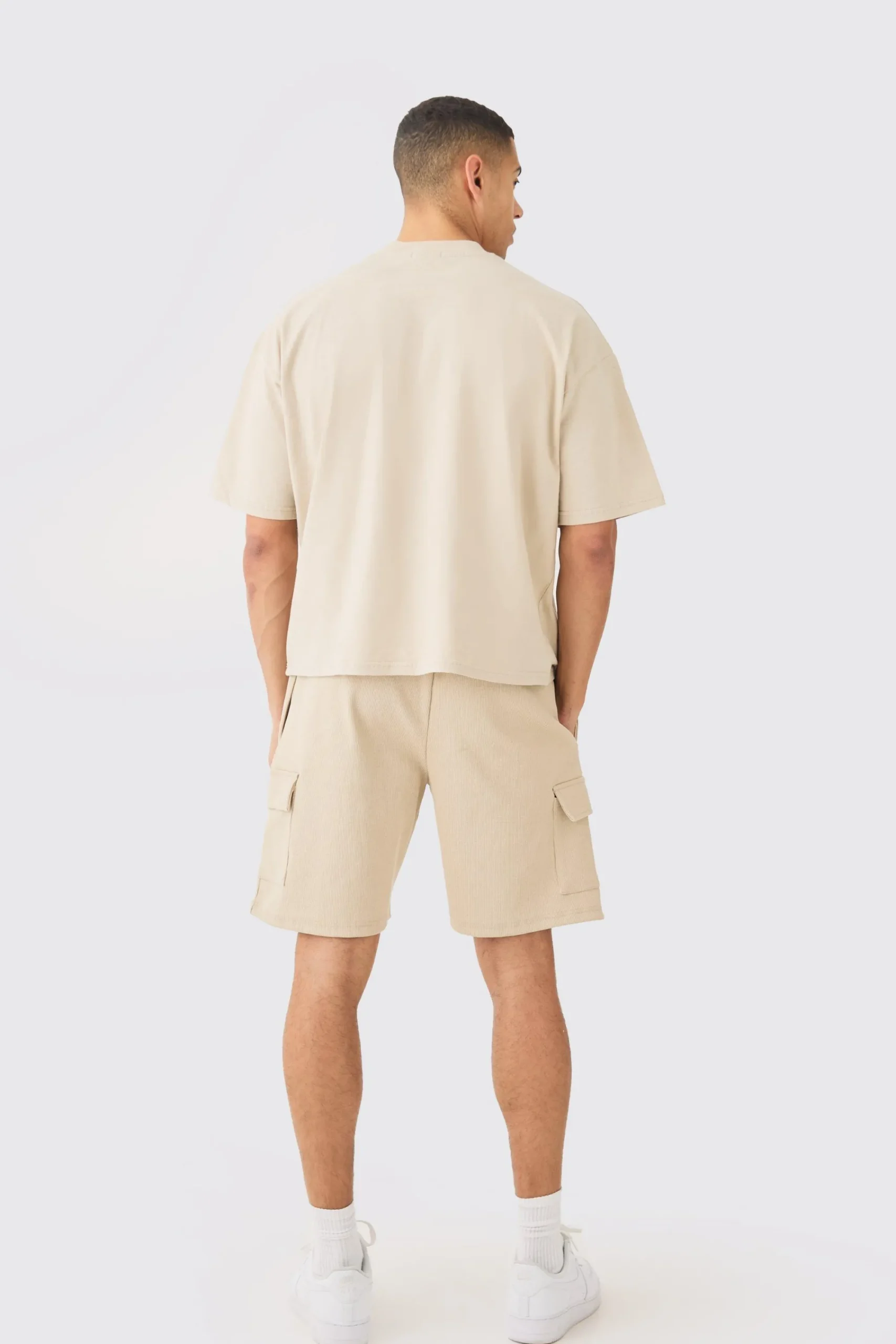 boohooMAN Oversized Boxy Heavyweight T-shirt & Ribbed Cargo Shorts Set | UK| Shorts|Sets & Co-Ords