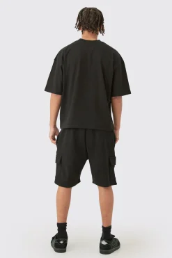 boohooMAN Oversized Boxy Heavyweight T-shirt & Ribbed Cargo Shorts Set | UK| Shorts|Sets & Co-Ords