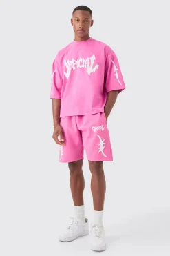 boohooMAN Oversized Boxy Heavyweight Official Applique T-shirt & Short Set | UK| Sets & Co-Ords|Tracksuits