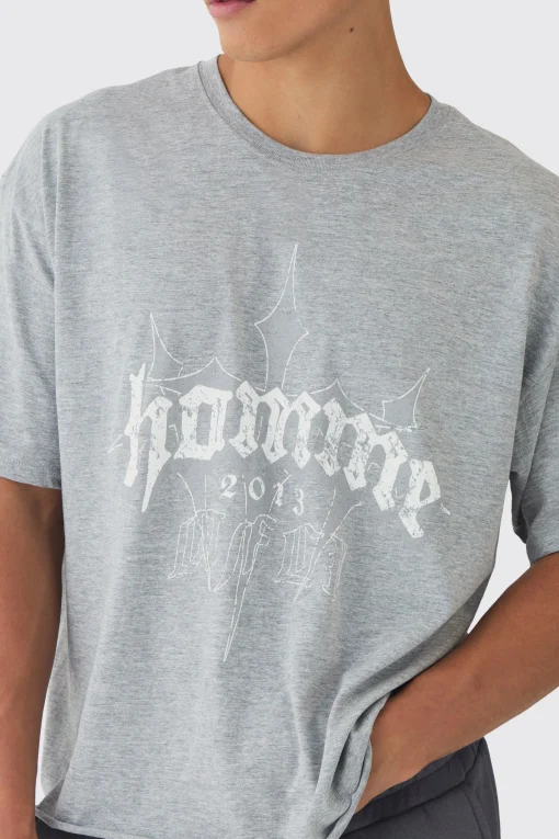 Oversized Boxy Homme Cross Print T-Shirt | UK^boohooMAN Sale