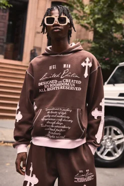 boohooMAN Oversized Boxy Limited Edition Cross Applique Hoodie | UK| Hoodies & Sweatshirts