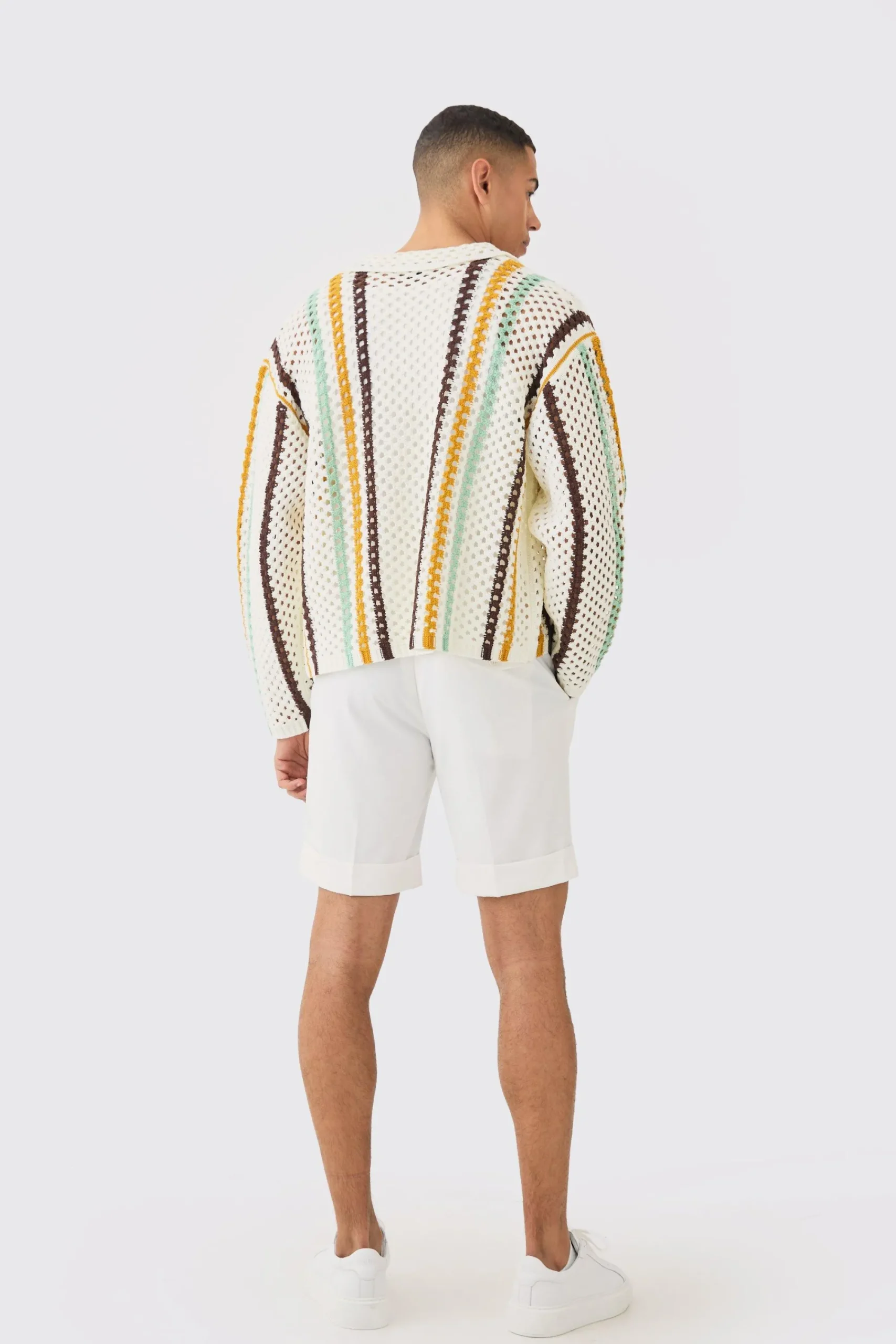 boohooMAN Oversized Boxy Long Sleeve Open Stitch Stripe Shirt | UK| Shirts