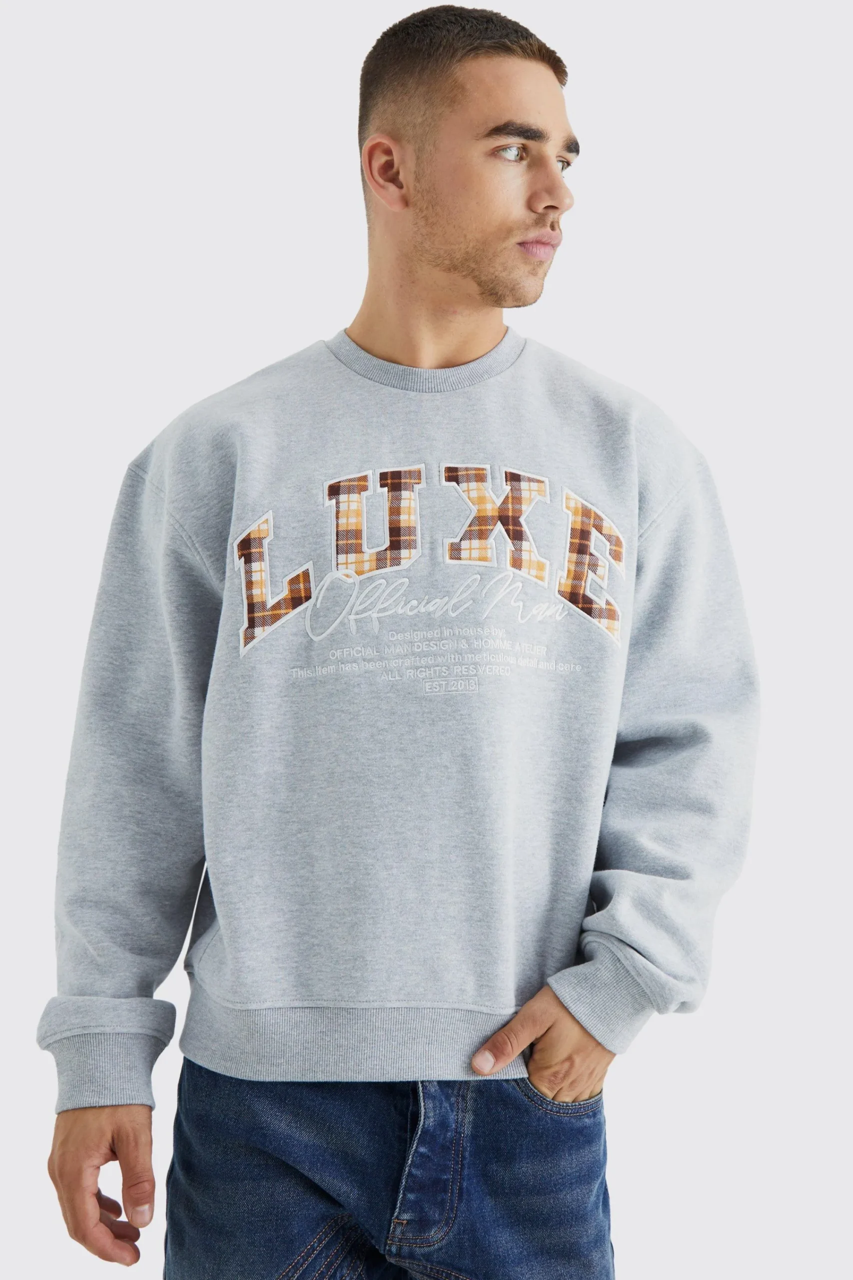 boohooMAN Oversized Boxy Luxe Applique Bear Sweatshirt | UK| Hoodies & Sweatshirts