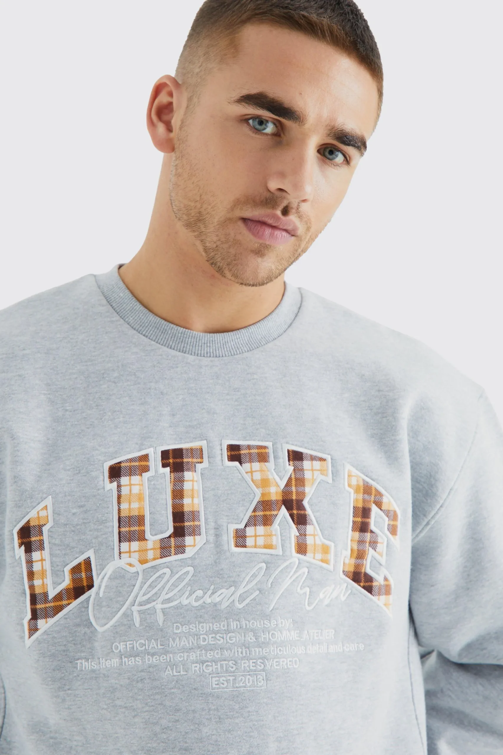 boohooMAN Oversized Boxy Luxe Applique Bear Sweatshirt | UK| Hoodies & Sweatshirts