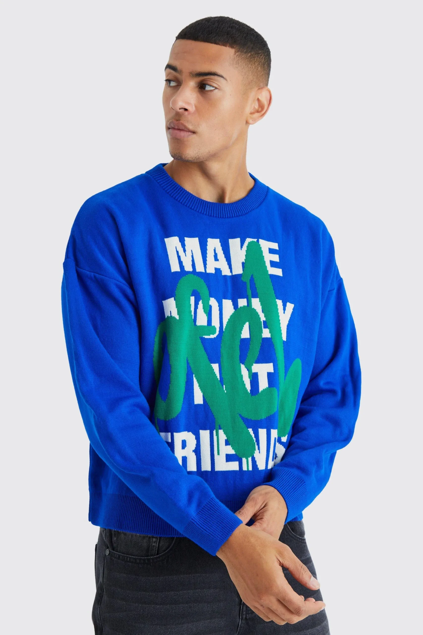 boohooMAN Oversized Boxy Make Money Knit Jumper | UK| Knitwear