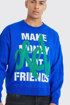 boohooMAN Oversized Boxy Make Money Knit Jumper | UK| Knitwear