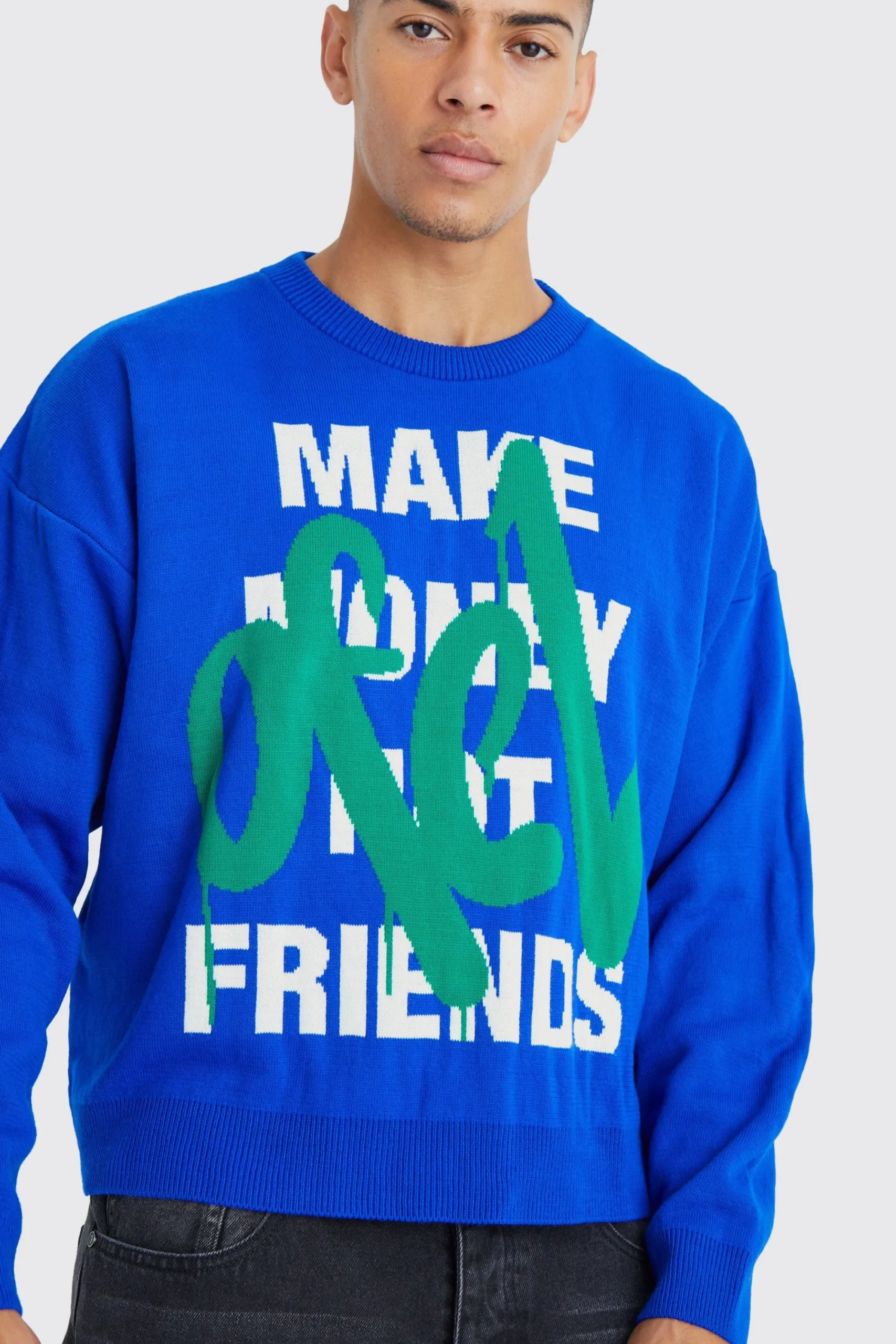 boohooMAN Oversized Boxy Make Money Knit Jumper | UK| Knitwear