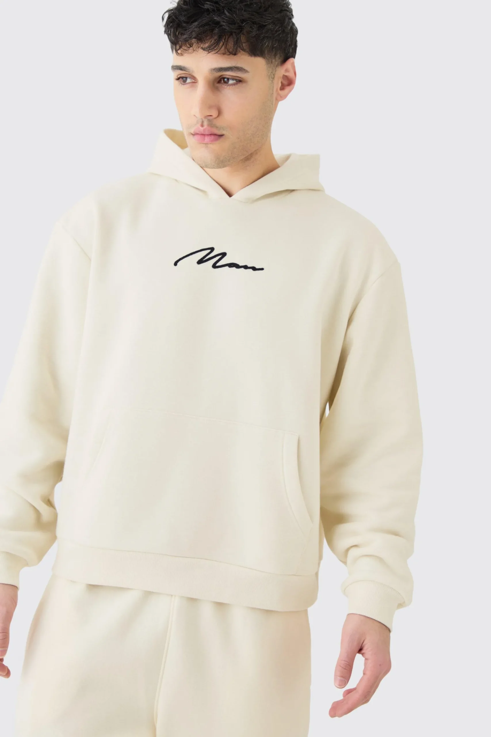boohooMAN Oversized Boxy Man Signature Borg Applique Hoodie | UK| Hoodies & Sweatshirts