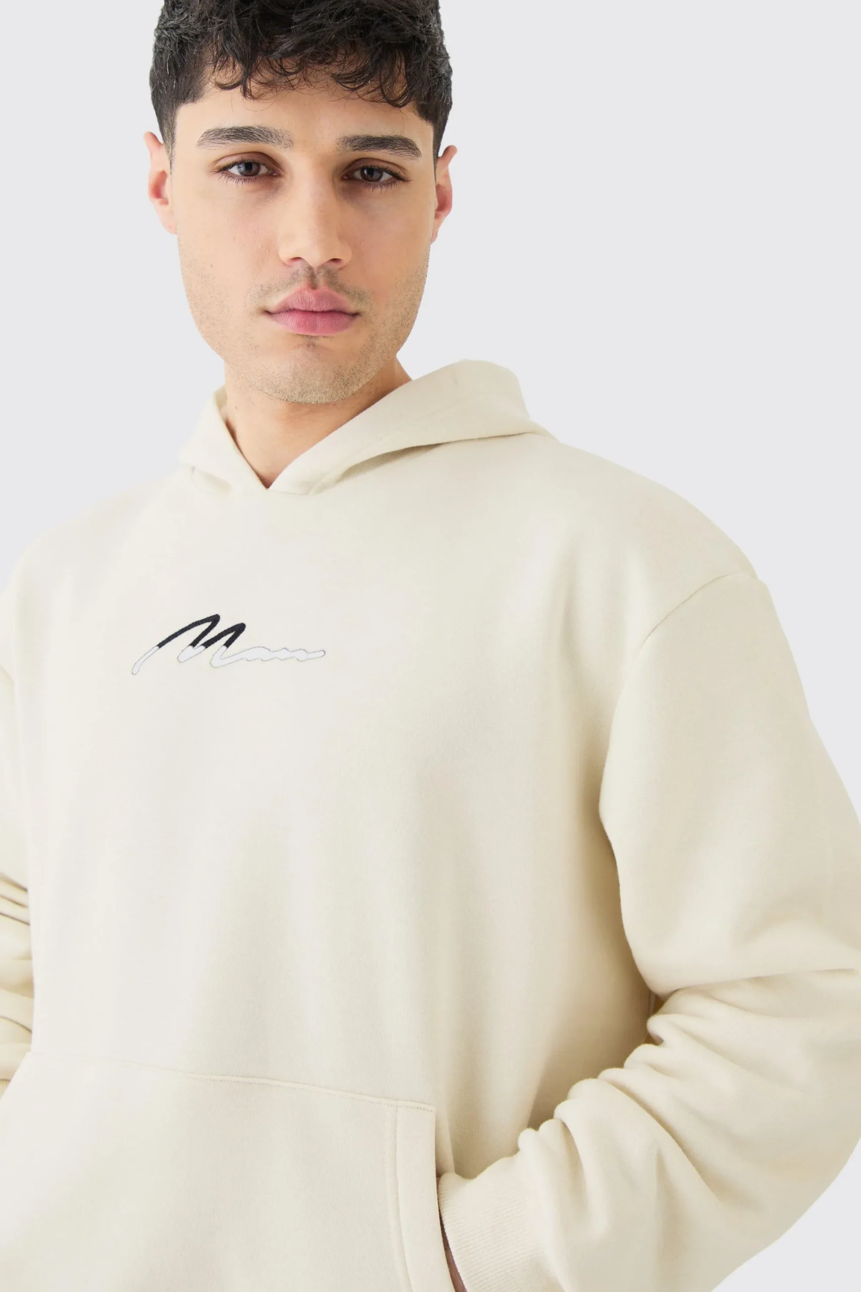 boohooMAN Oversized Boxy Man Signature Borg Applique Hoodie | UK| Hoodies & Sweatshirts