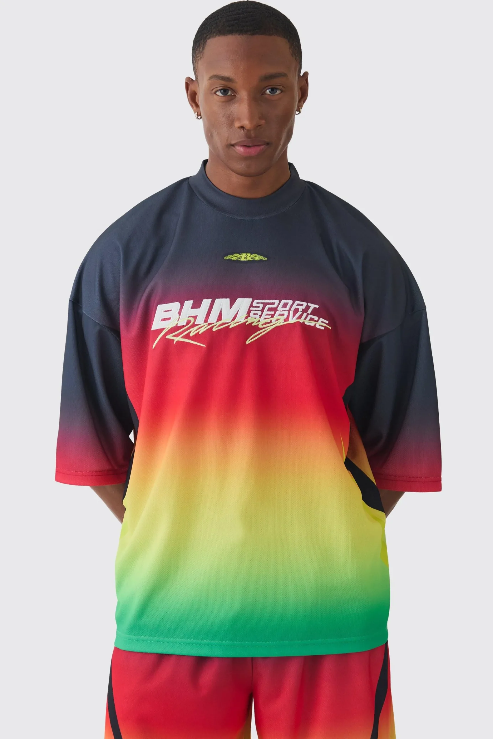 Oversized Boxy Mesh Applique Ombre Printed T-shirt | UK^boohooMAN Hot