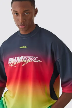 Oversized Boxy Mesh Applique Ombre Printed T-shirt | UK^boohooMAN Hot