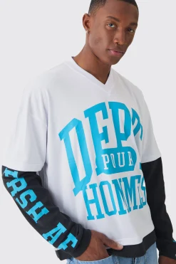 Oversized Boxy Mesh Faux Layer Waffle T-shirt | UK^boohooMAN Online