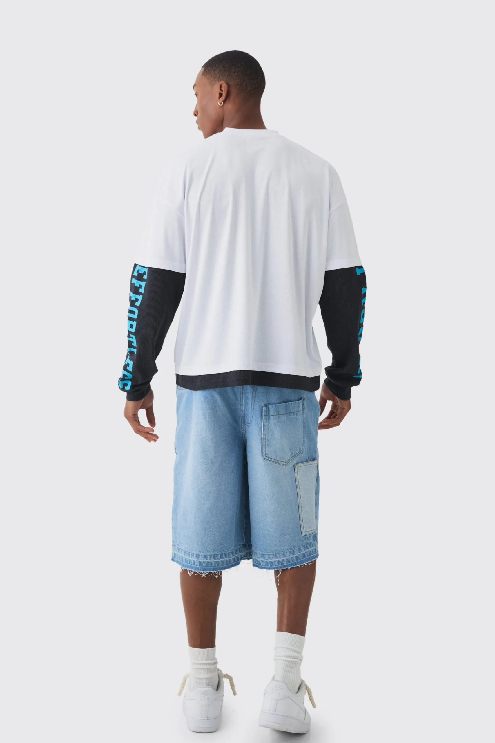 Oversized Boxy Mesh Faux Layer Waffle T-shirt | UK^boohooMAN Online